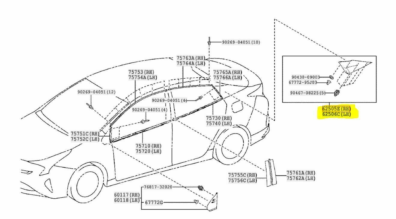 Toyota Genuine Prius Rear Quarter Moldings 2016-2018 Left & Right OEM New Japan